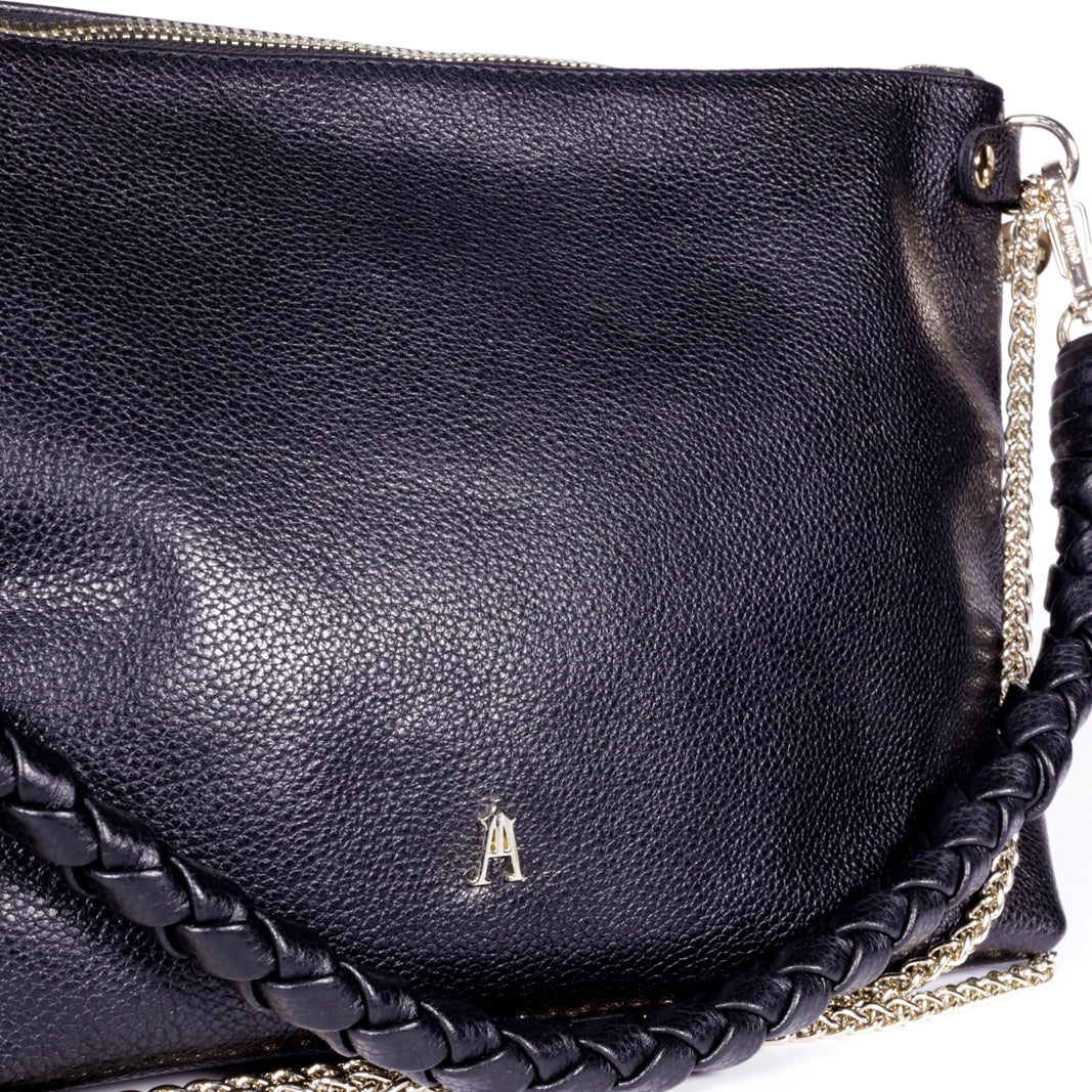 Mallow Twist Calf Leather Bag - Graine Noir