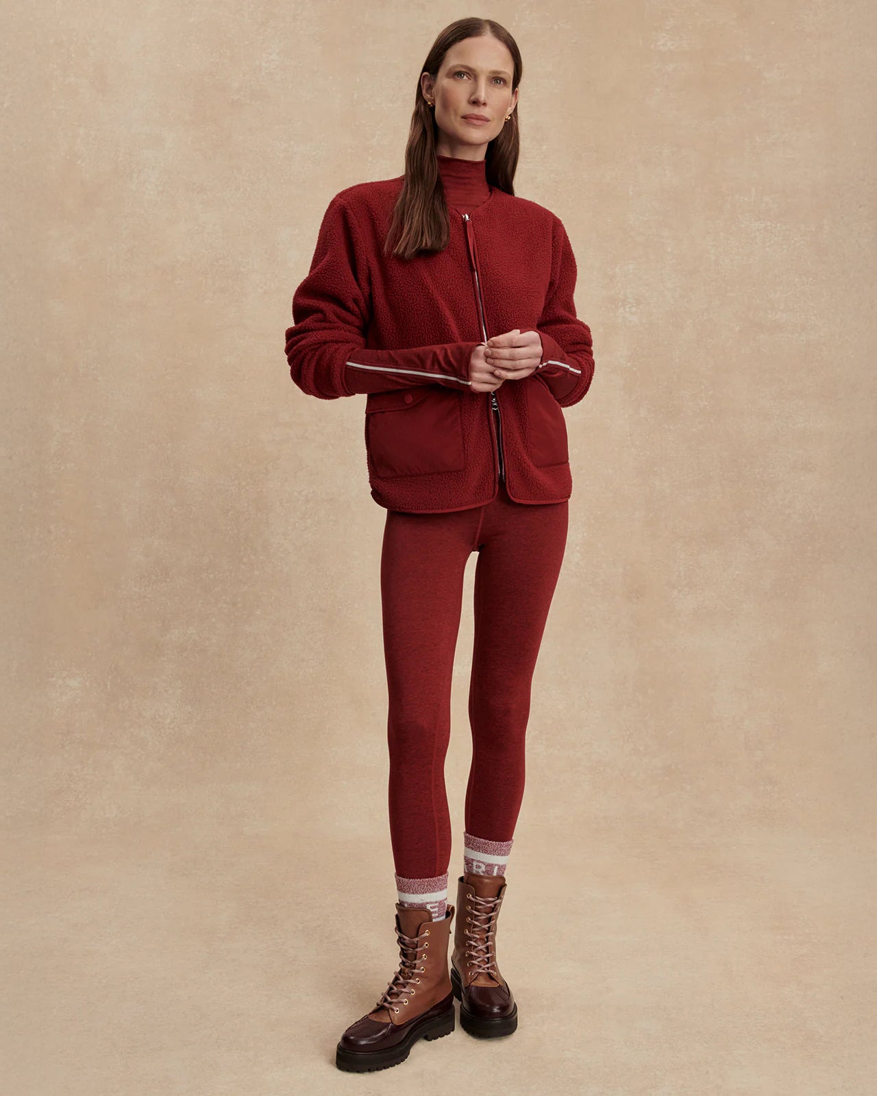 Marina Collarless Fleece - Red Dahlia