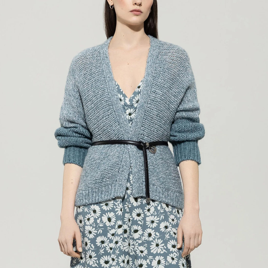 Marl Knit Cardigan - Greyish Blue