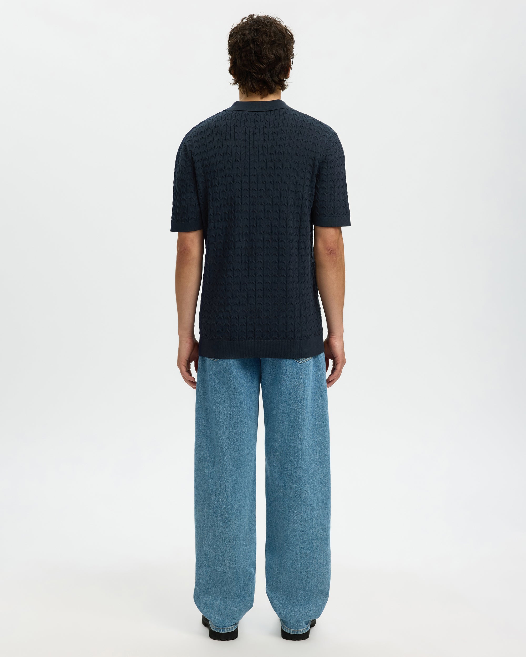 Mattis Short Sleeve Knit New Cable Polo - Sky Captain