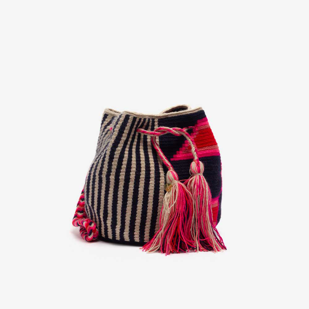Medium Rope Strap Jay Bag - Navy Blue Fuchsia
