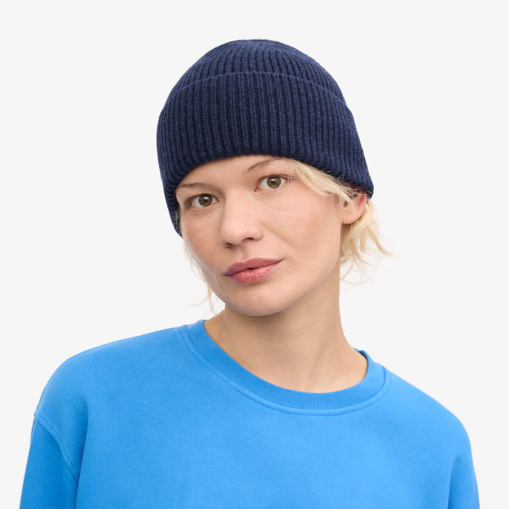 Merino Wool Beanie - Marine Blue