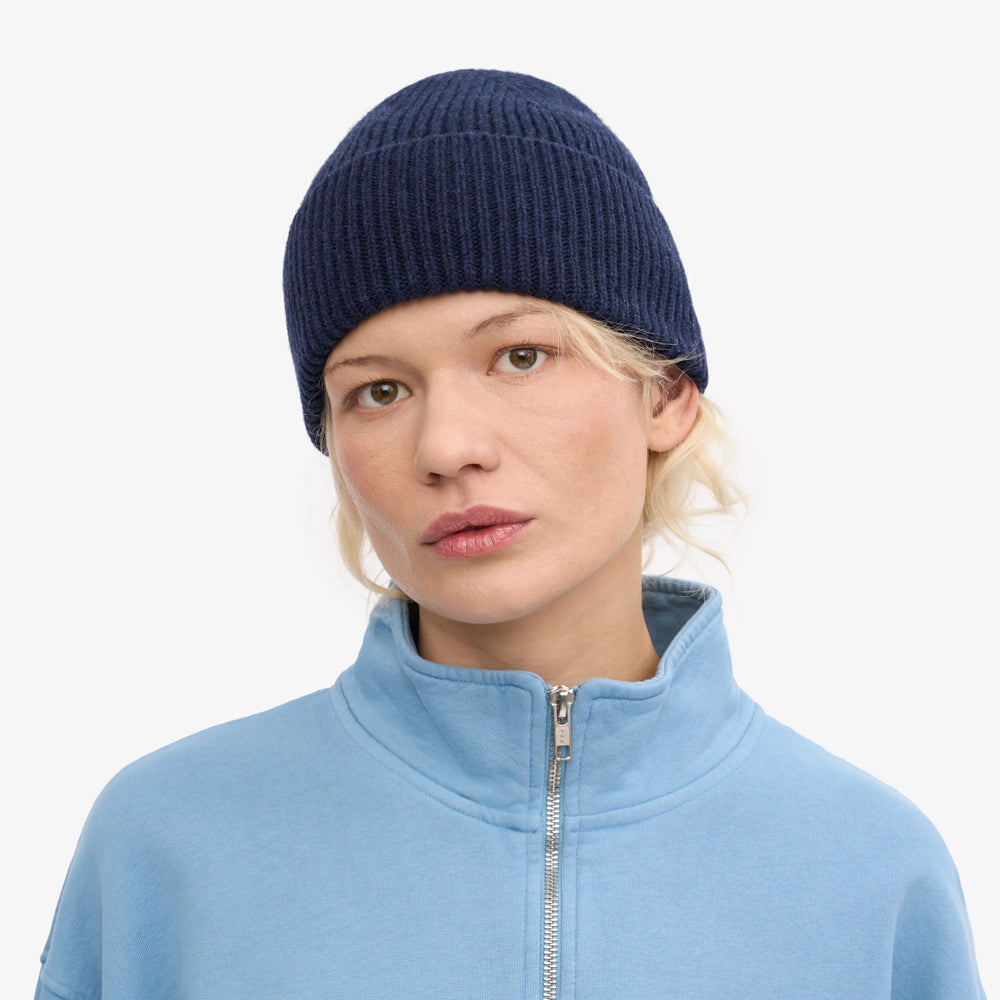 Merino Wool Beanie - Marine Blue