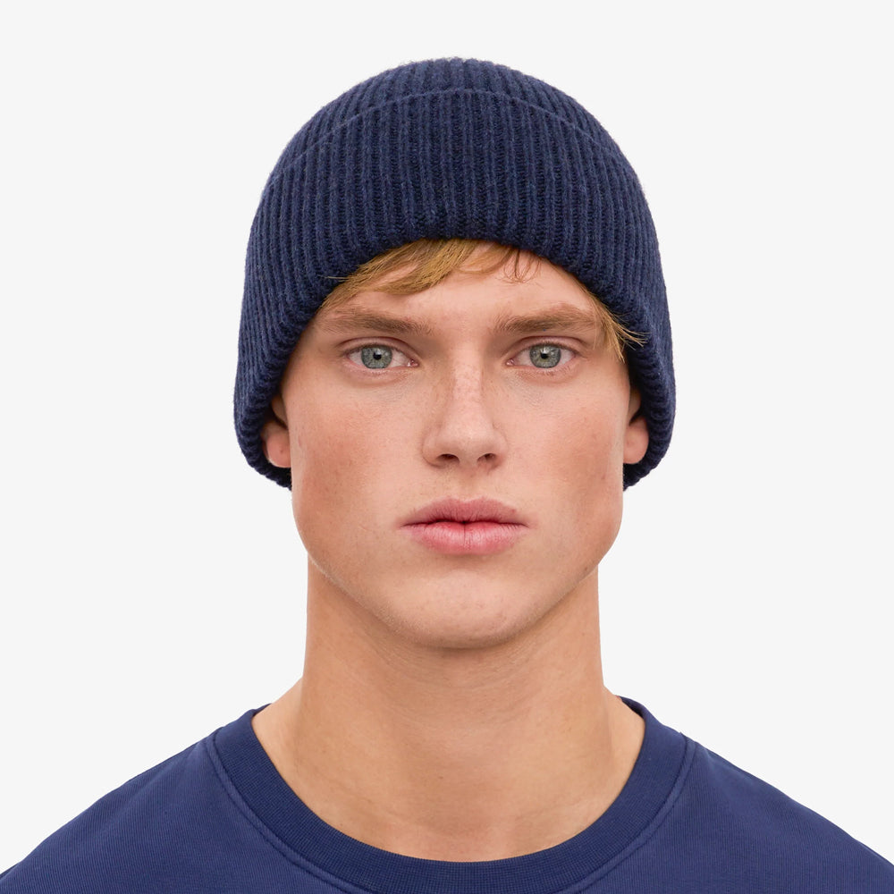 Merino Wool Beanie - Marine Blue