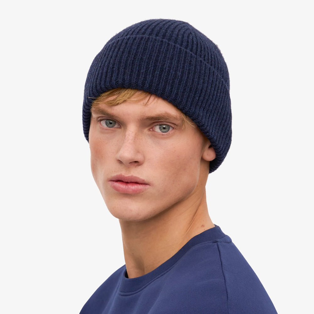 Merino Wool Beanie - Marine Blue