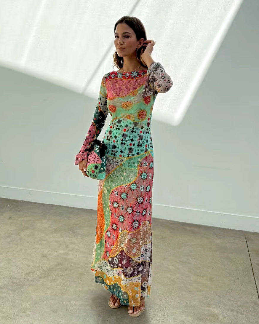 Pastel Morocca Aria Mesh Dress - Multi