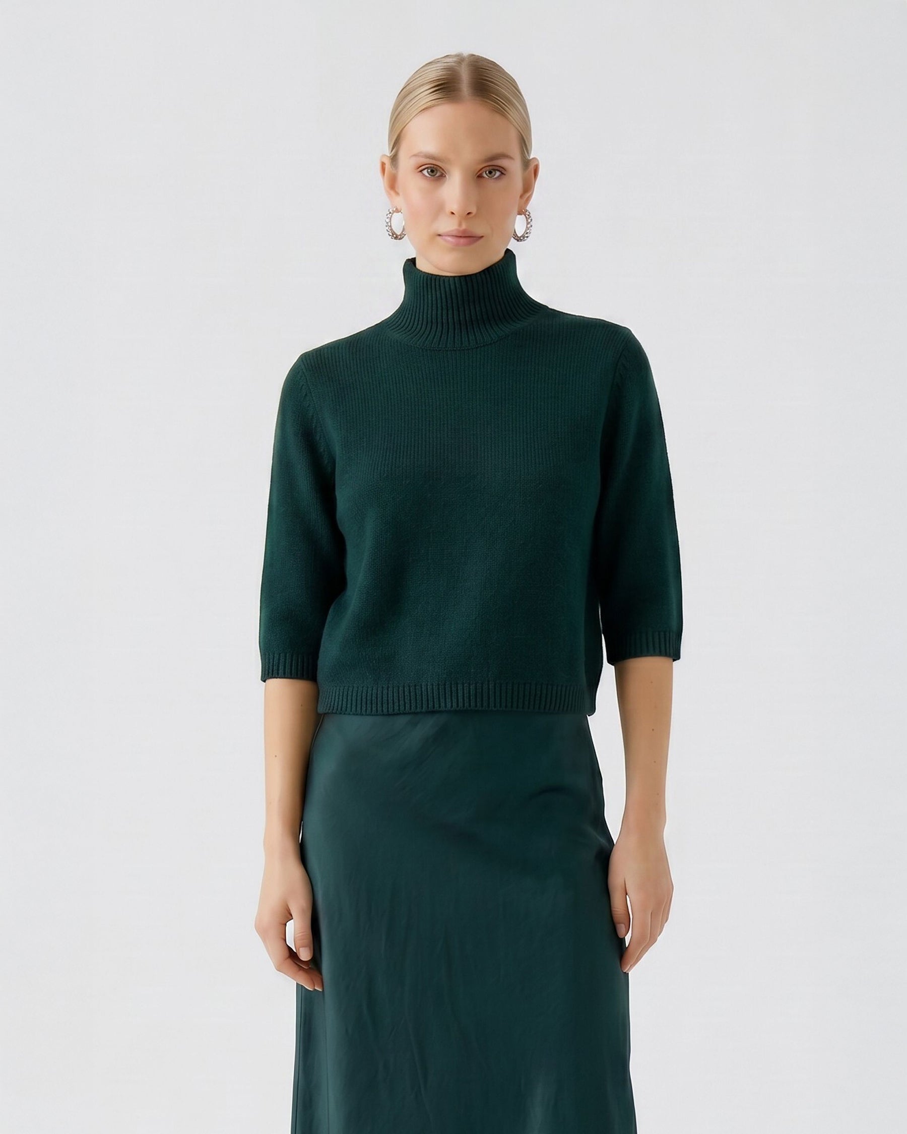 Mid Sleeve Roll Neck - Scarab Green