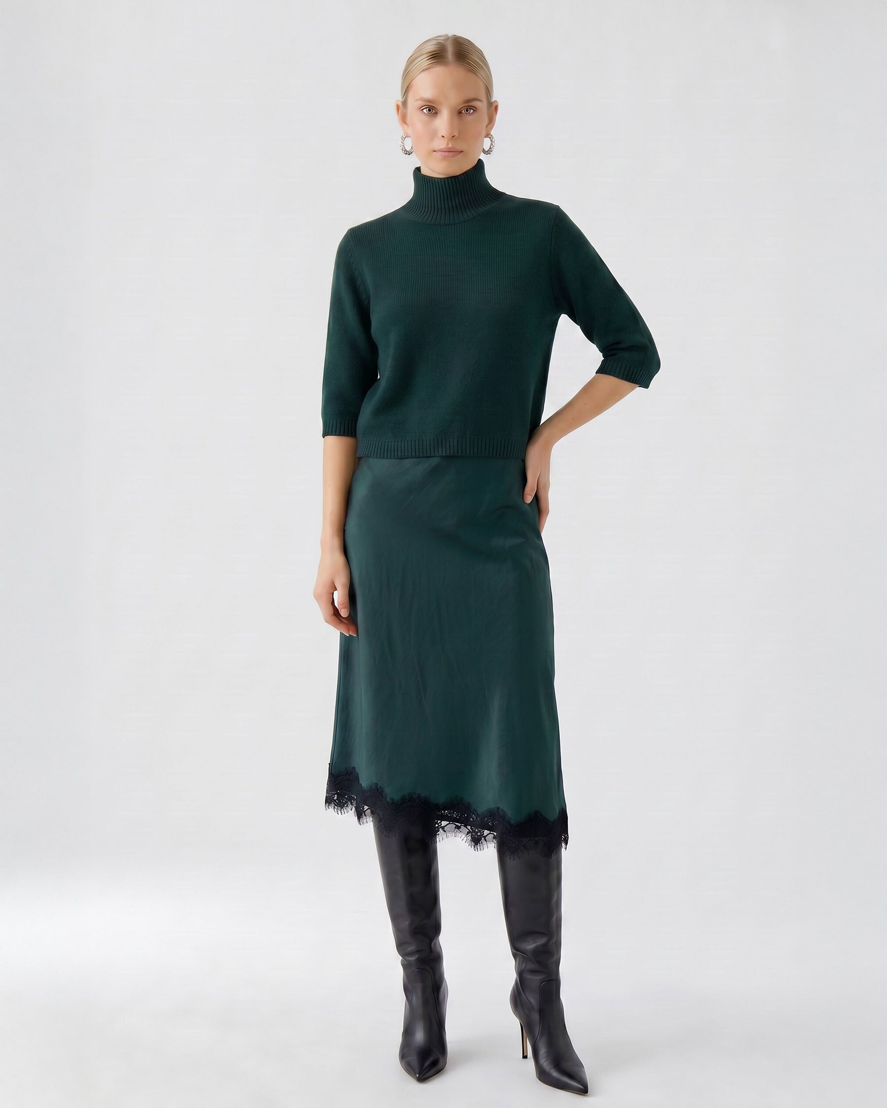 Mid Sleeve Roll Neck - Scarab Green