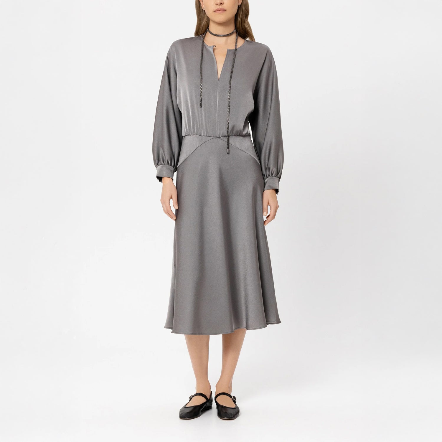 Midi Dress With Kimono Sleeve - Silver