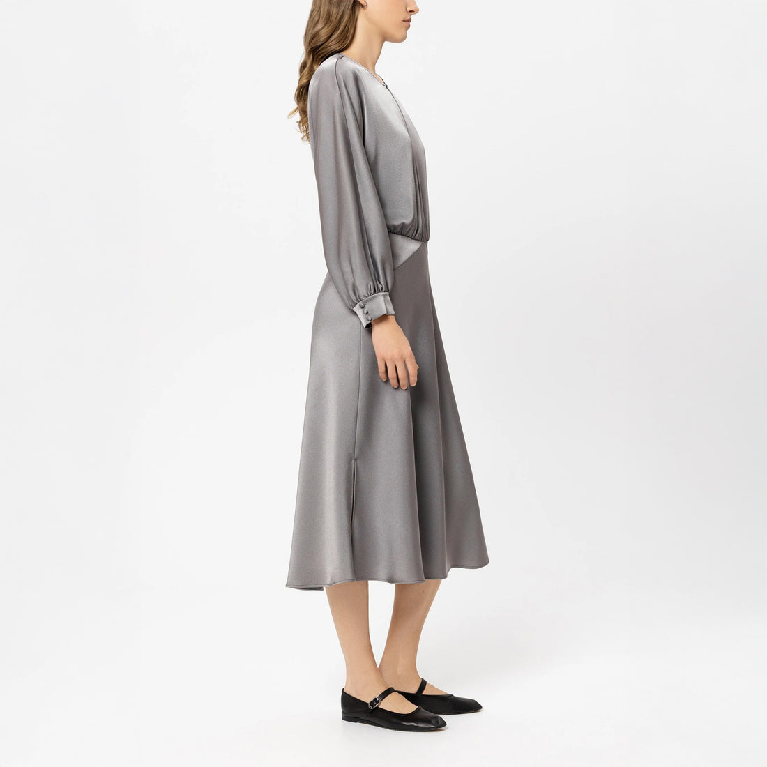 Midi Dress With Kimono Sleeve - Silver