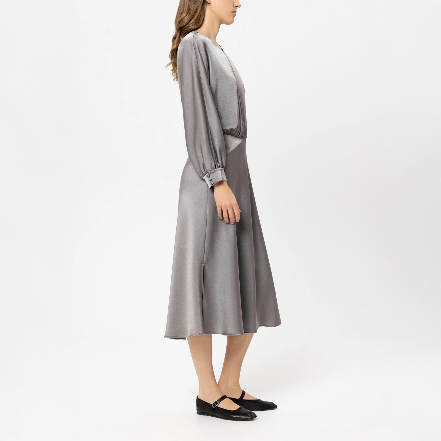 Midi Dress With Kimono Sleeve - Silver