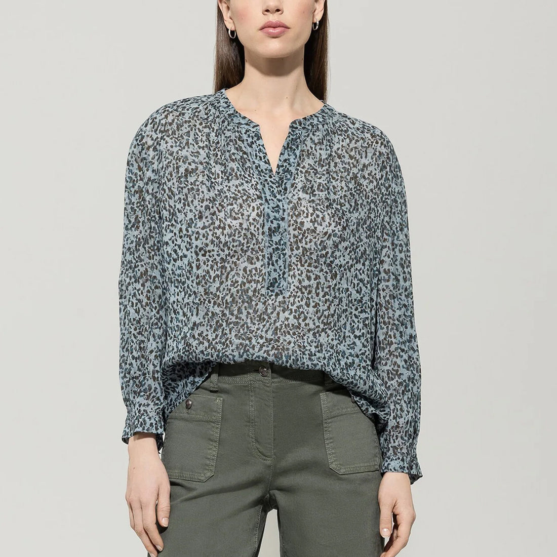Mini Animal Print Blouse - Light Blue