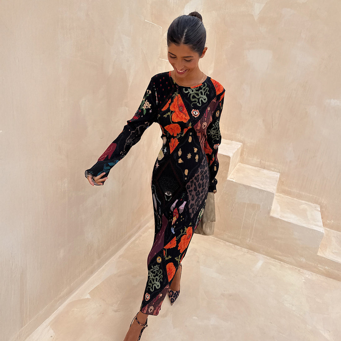 Night Garden Gaia Plisse Dress - Black