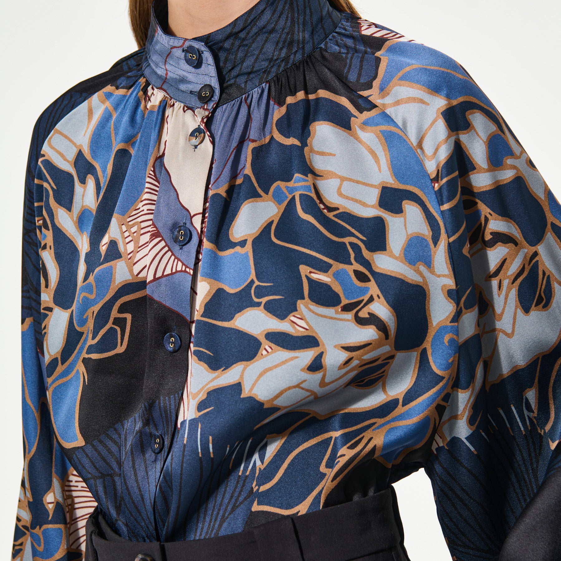Nita Blouse With Stand Collar - Alepidia Blue