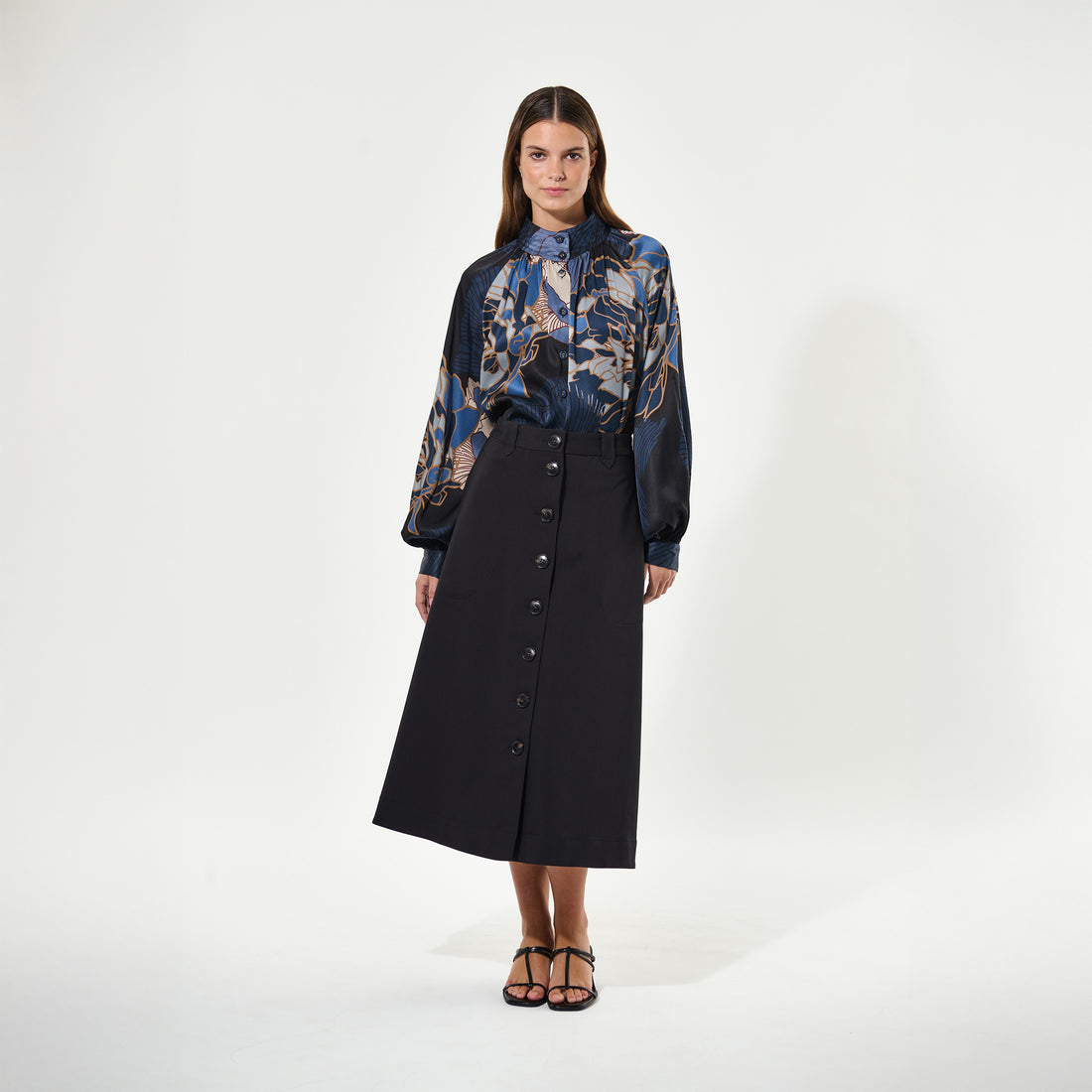 Nita Blouse With Stand Collar - Alepidia Blue