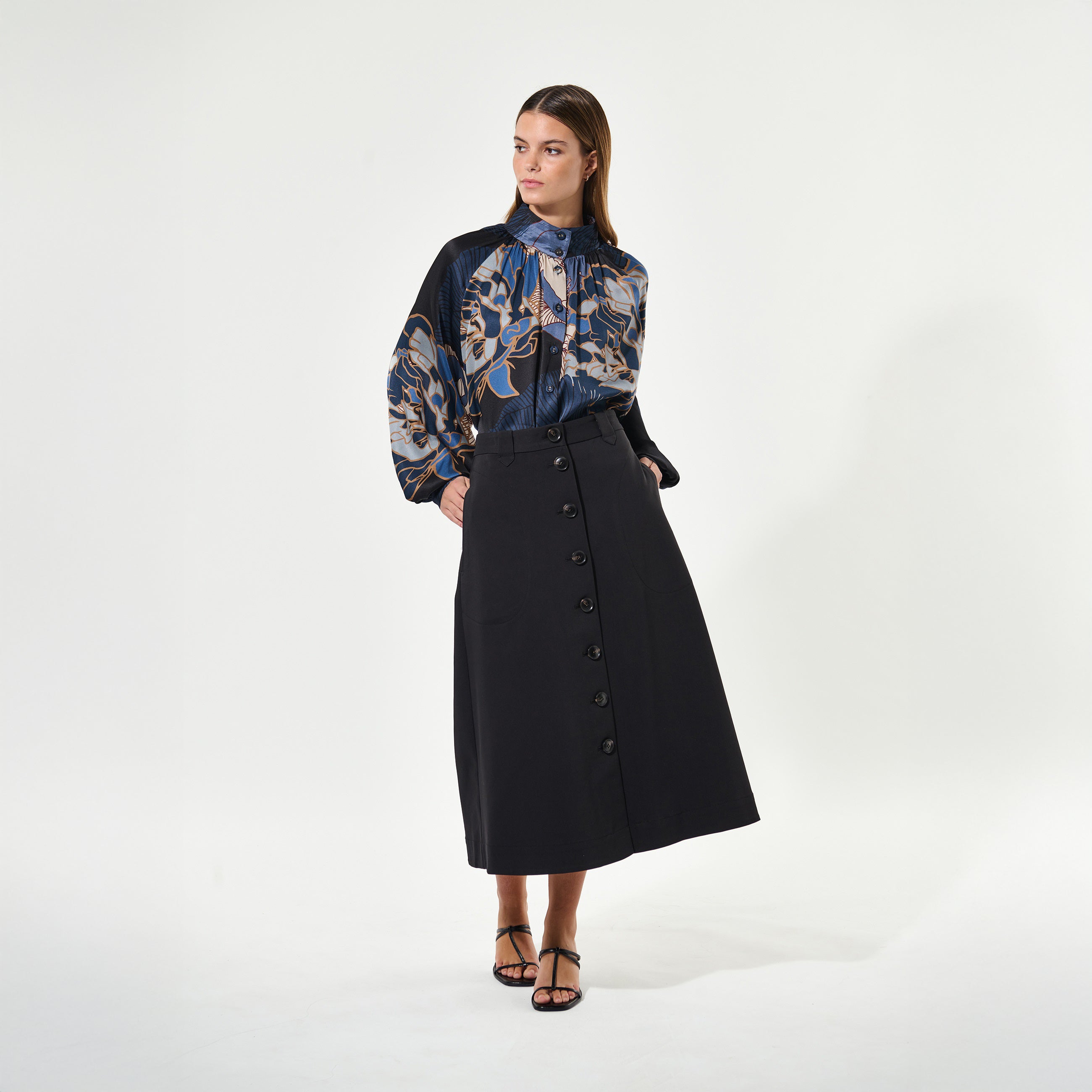 Nita Blouse With Stand Collar - Alepidia Blue