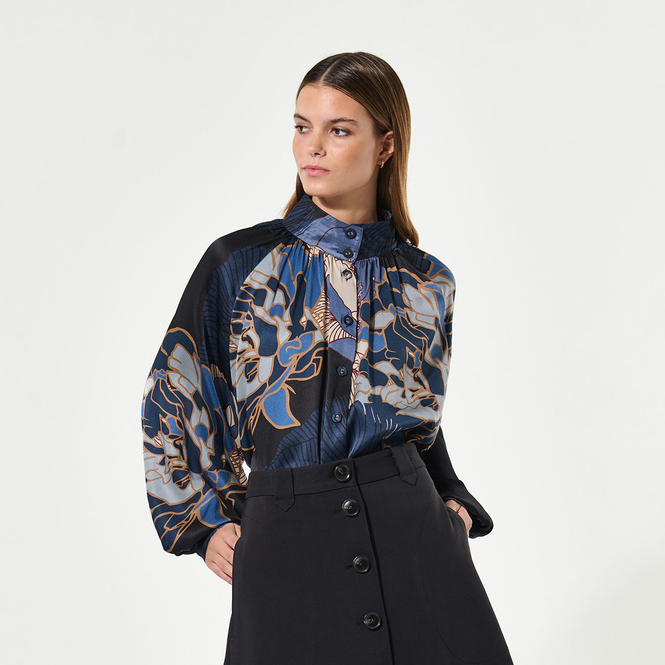 Nita Blouse With Stand Collar - Alepidia Blue