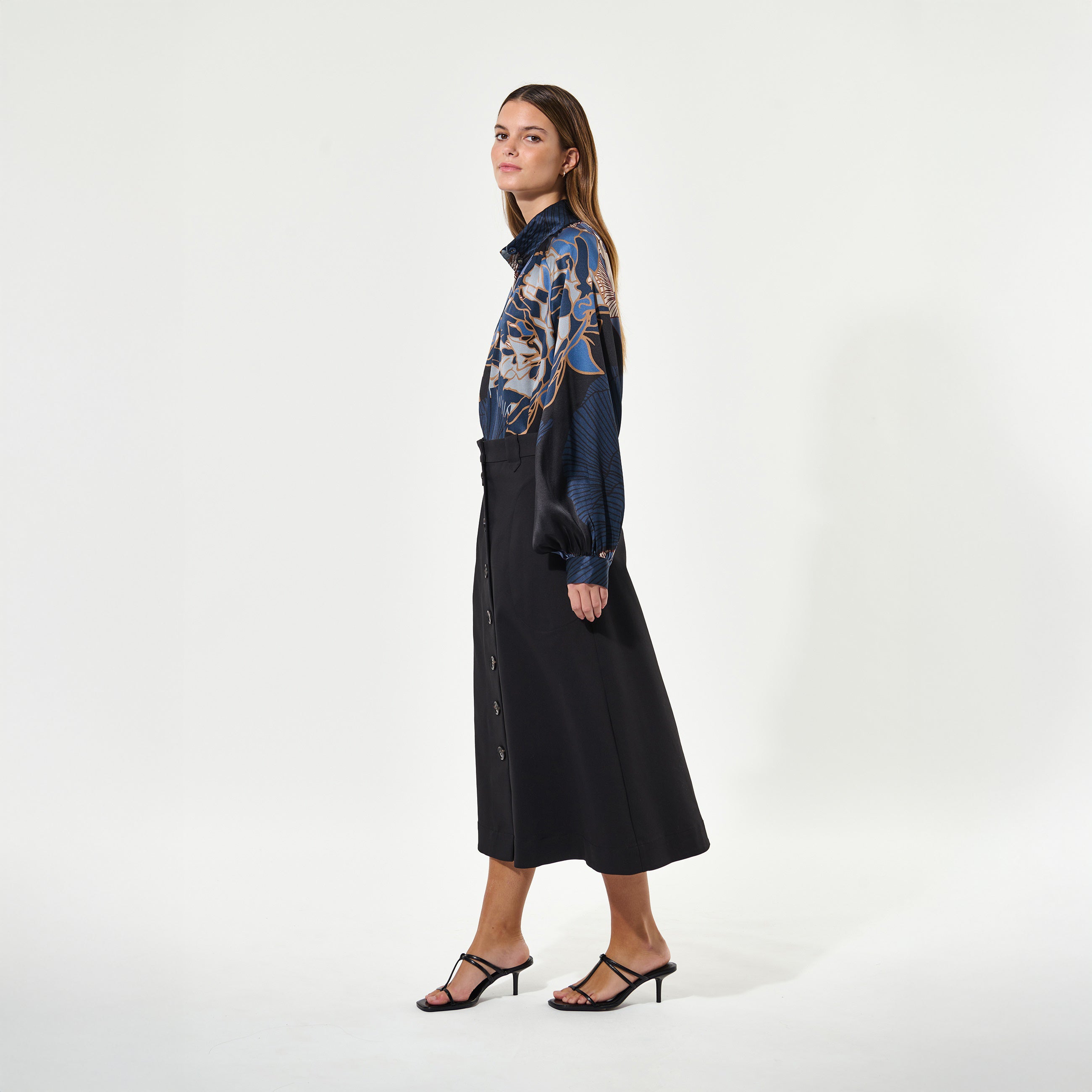 Nita Blouse With Stand Collar - Alepidia Blue