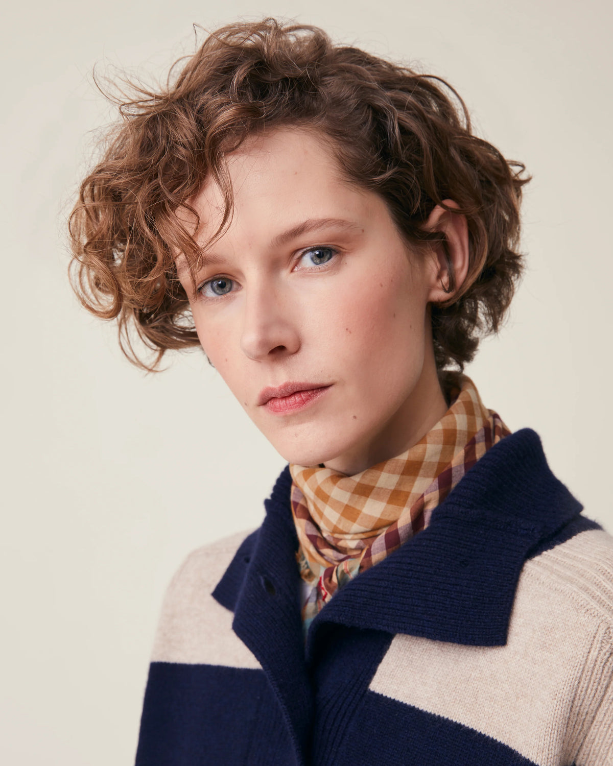 No.821 Gingham Scarf - Henna - Brown