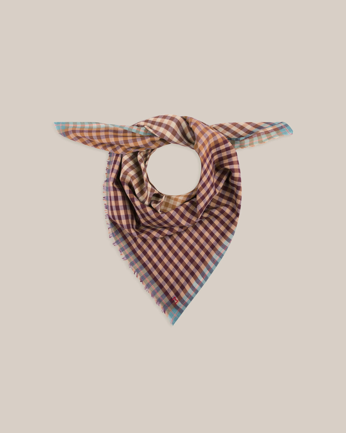No.821 Gingham Scarf - Henna - Brown