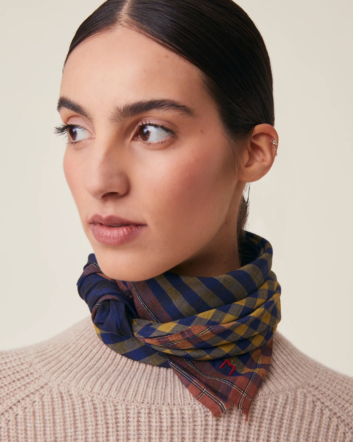 No.821 Gingham Scarf - Magic Blue - Navy