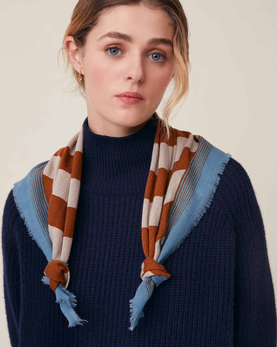 No.848 100% Wool Bold Stripe Scarf - Henna- Brown
