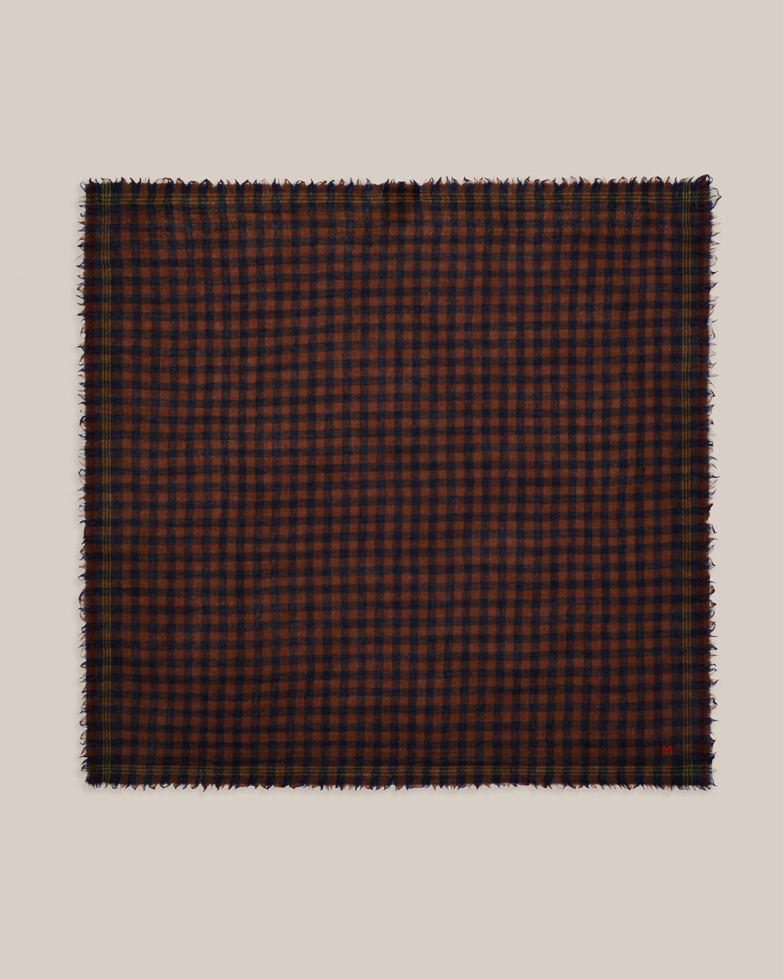 No.849 100% Wool Large Gingham Scarf - Violin - Navy/Brown