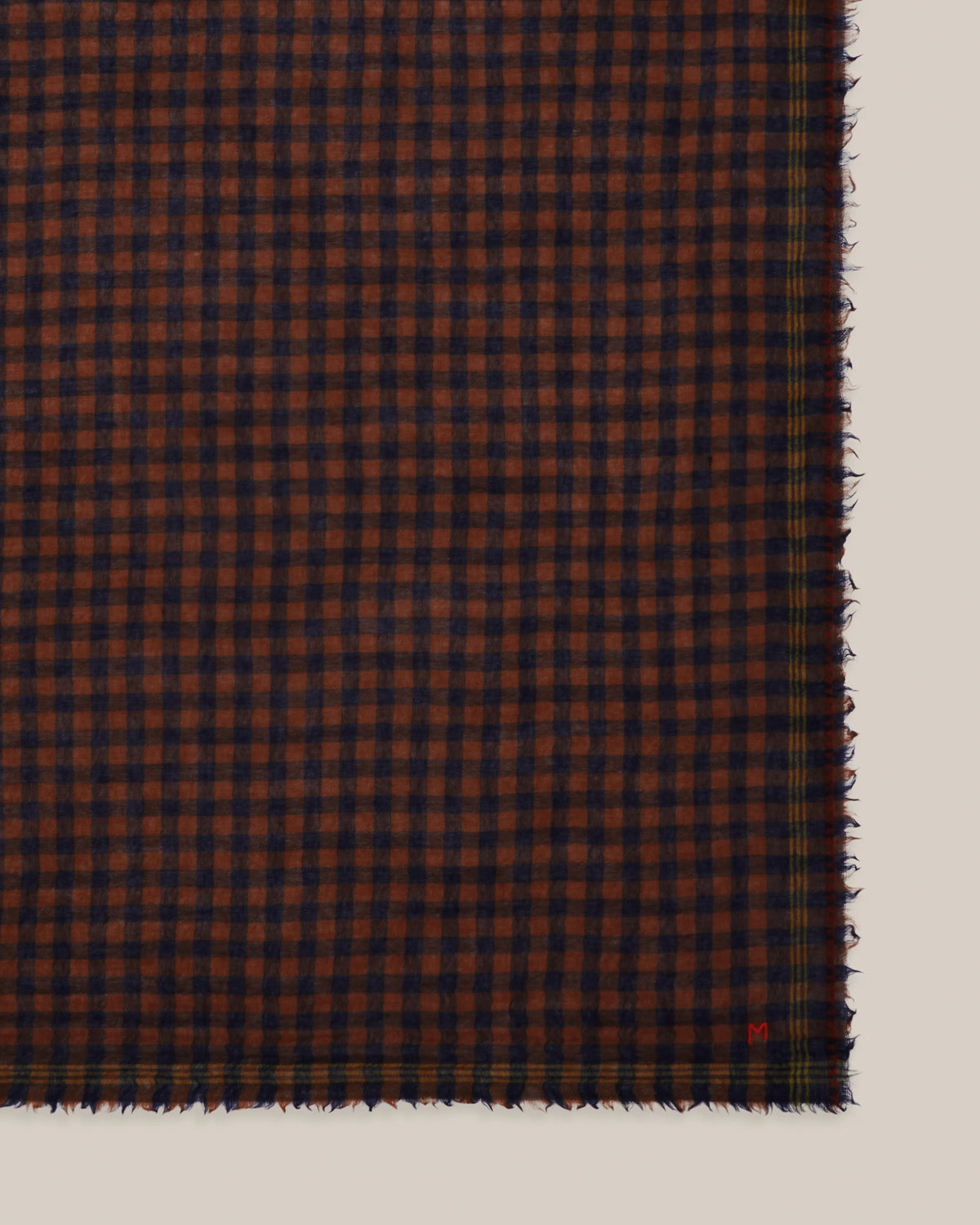 No.849 100% Wool Large Gingham Scarf - Violin - Navy/Brown