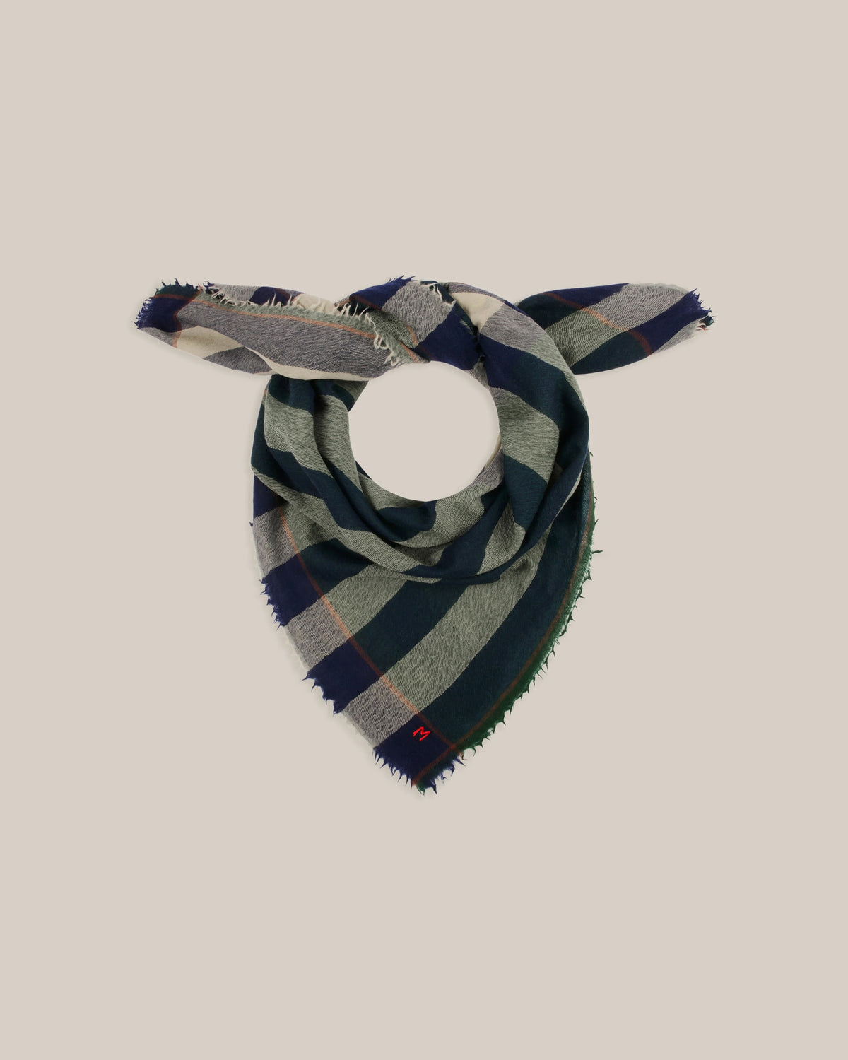 No.854 Wool & Cashmere Large Check Scarf - Celtic - Green/Navy
