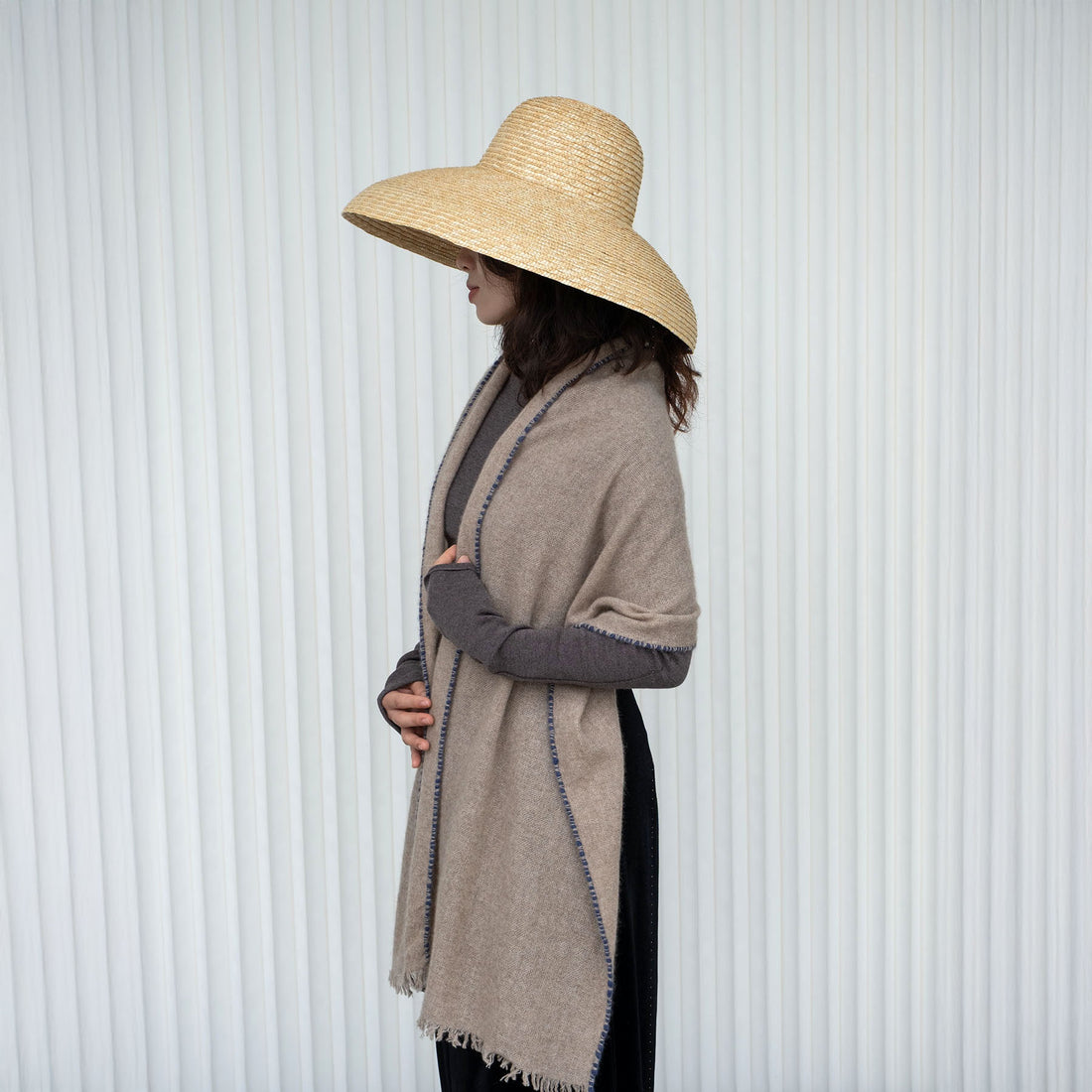 Stitch Detail Scarf - Beige