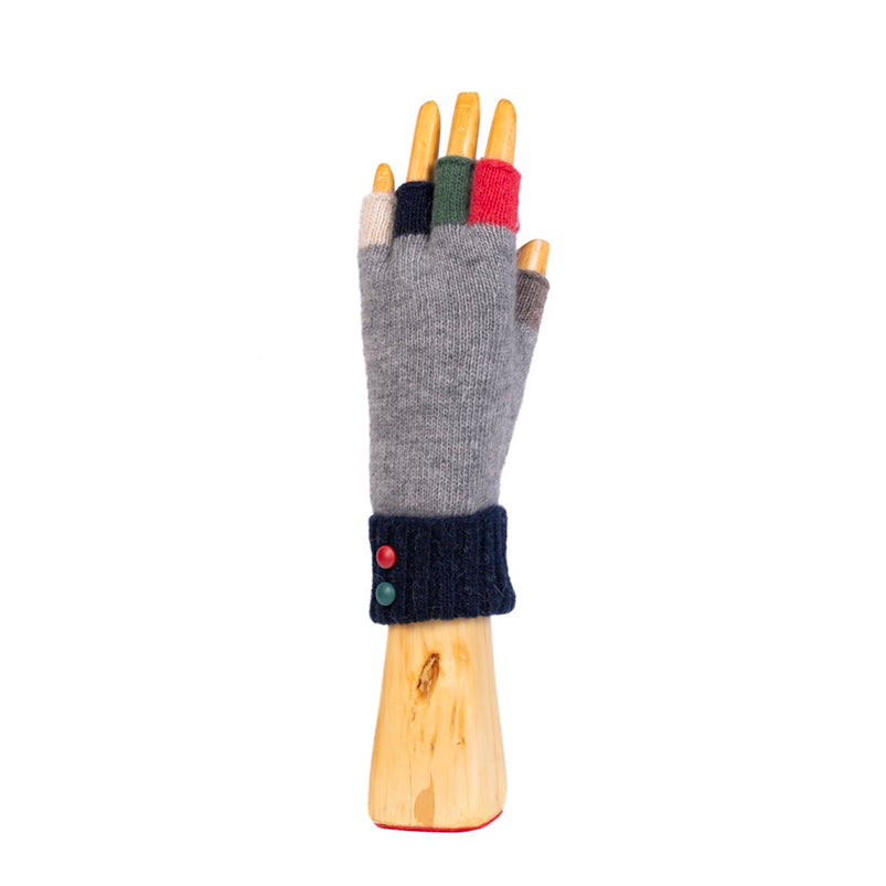 Fingerless Multi Finger Button Glove - Grey