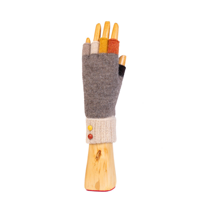 Fingerless Multi Finger Button Glove - Taupe