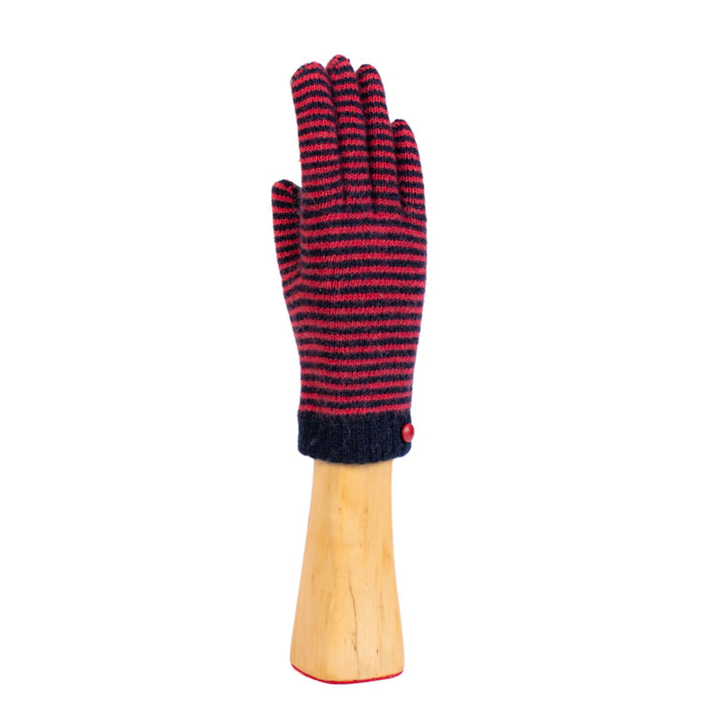 Striped Button Gloves - Red/Navy