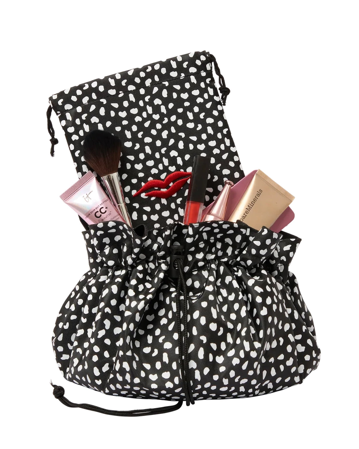 Open Flat Make Up Bag - Black & White Spot