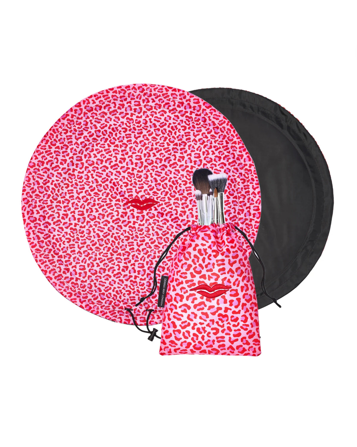 Open Flat Make Up Bag - Red & Pink Leopard