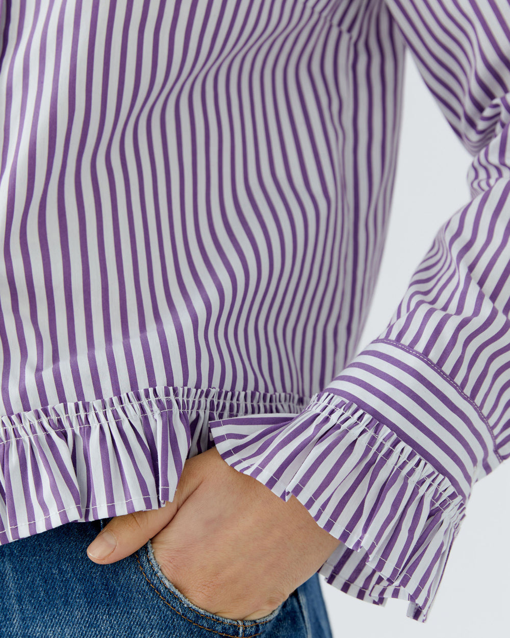 Ruffle Hem Stripe Shirt - Stripe Violet