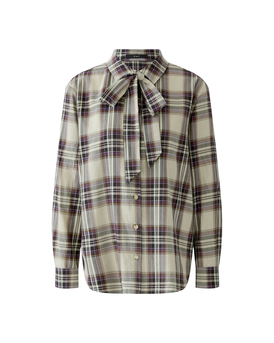 Tie Neck Check Shirt - Violet