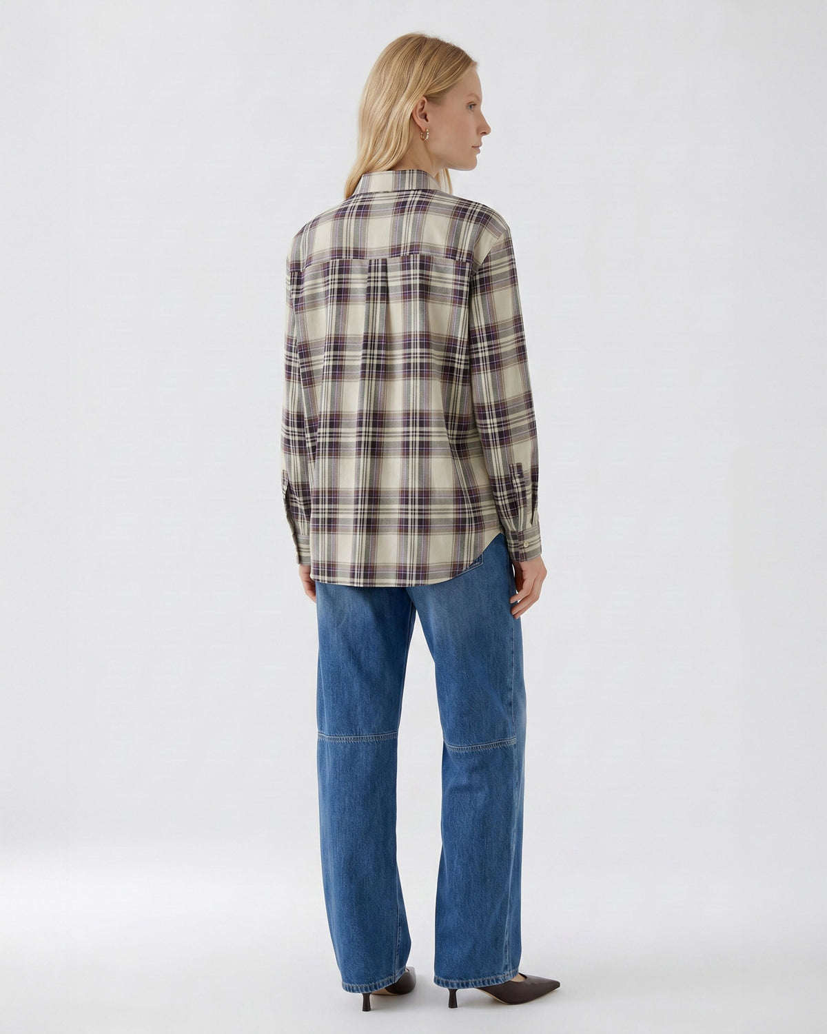 Tie Neck Check Shirt - Violet
