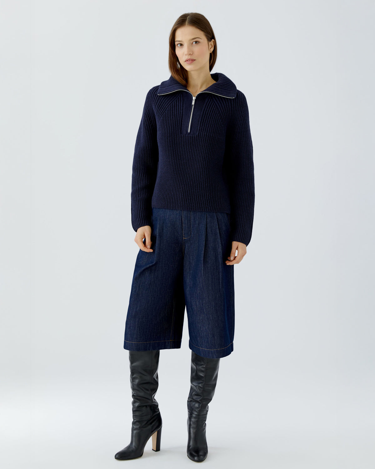 Rib Funnel Neck Jumper - Navy