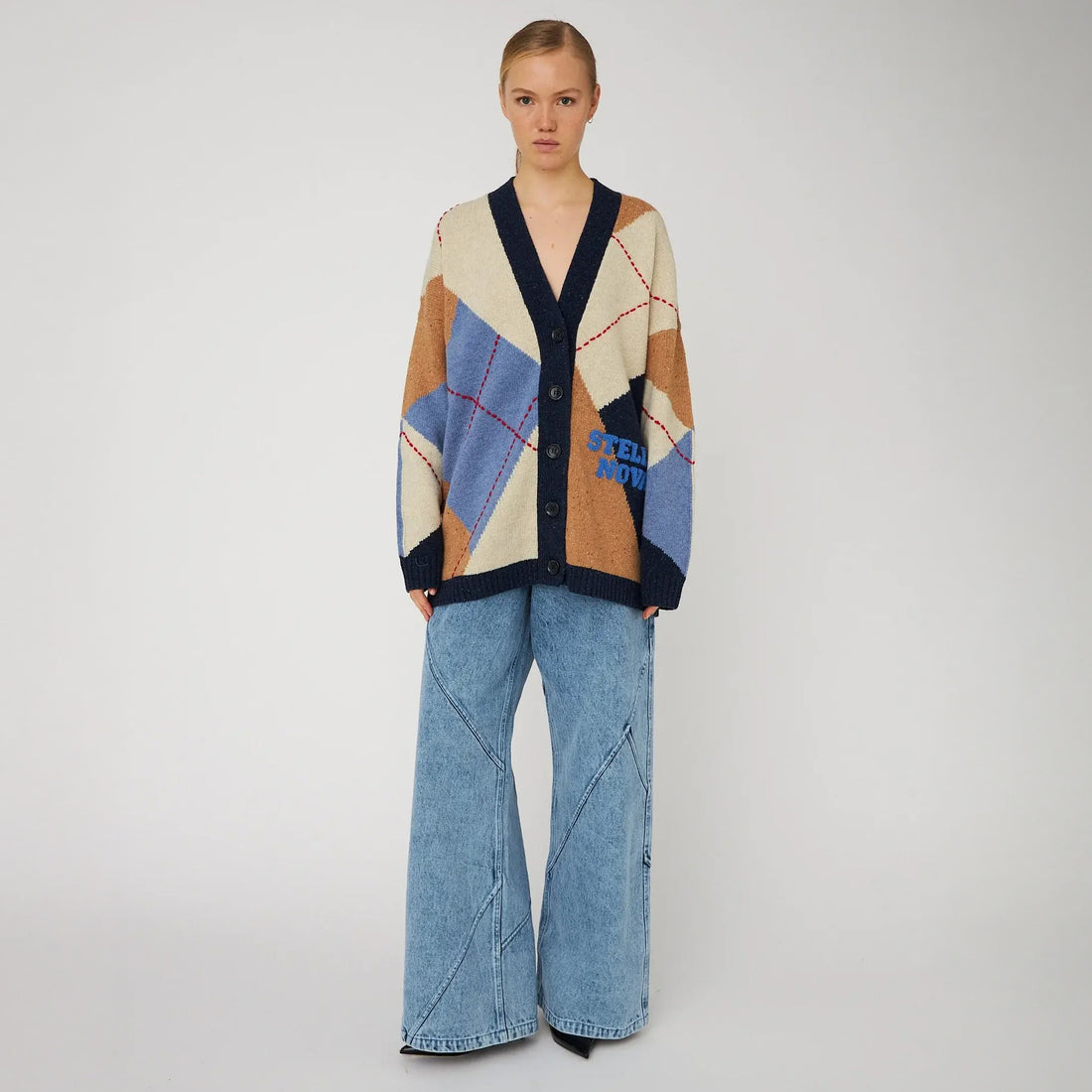 Oversized Cardigan In Wool Mix - Blue Sea