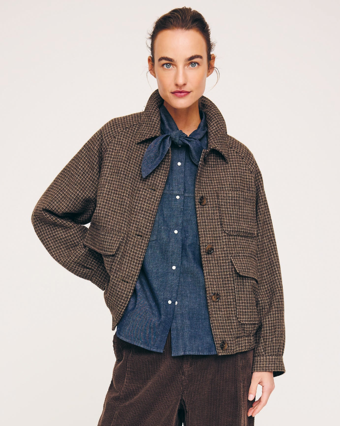 Plum Tencil Denim Bow Shirt - Dark Denim