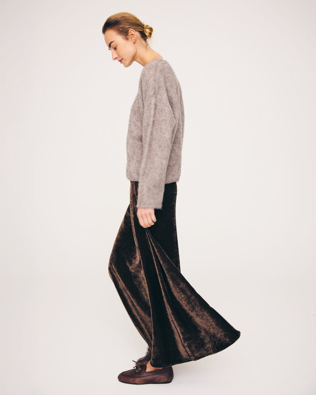 Pirouette Velvet Long Skirt - Dark Brown
