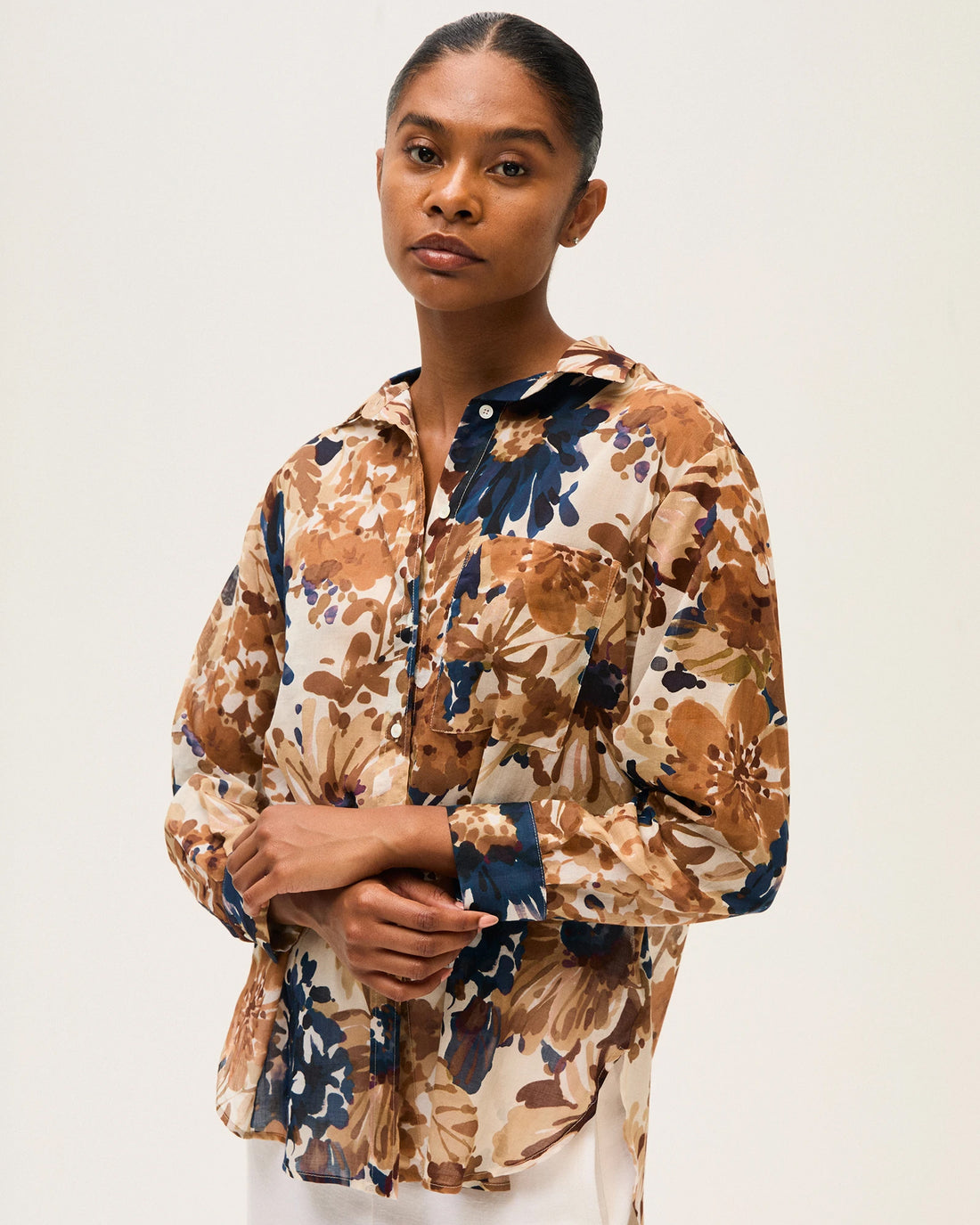 Flower Print Shirt - Navy
