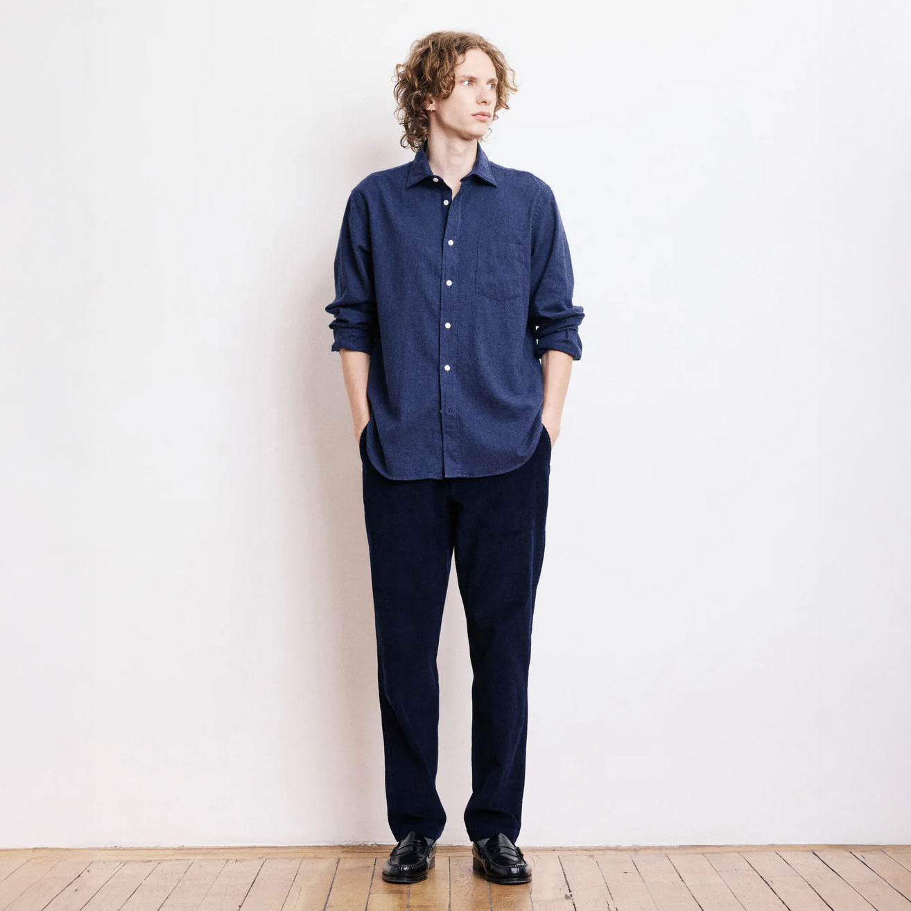 Paul Brushed Cotton Shirt - Navy