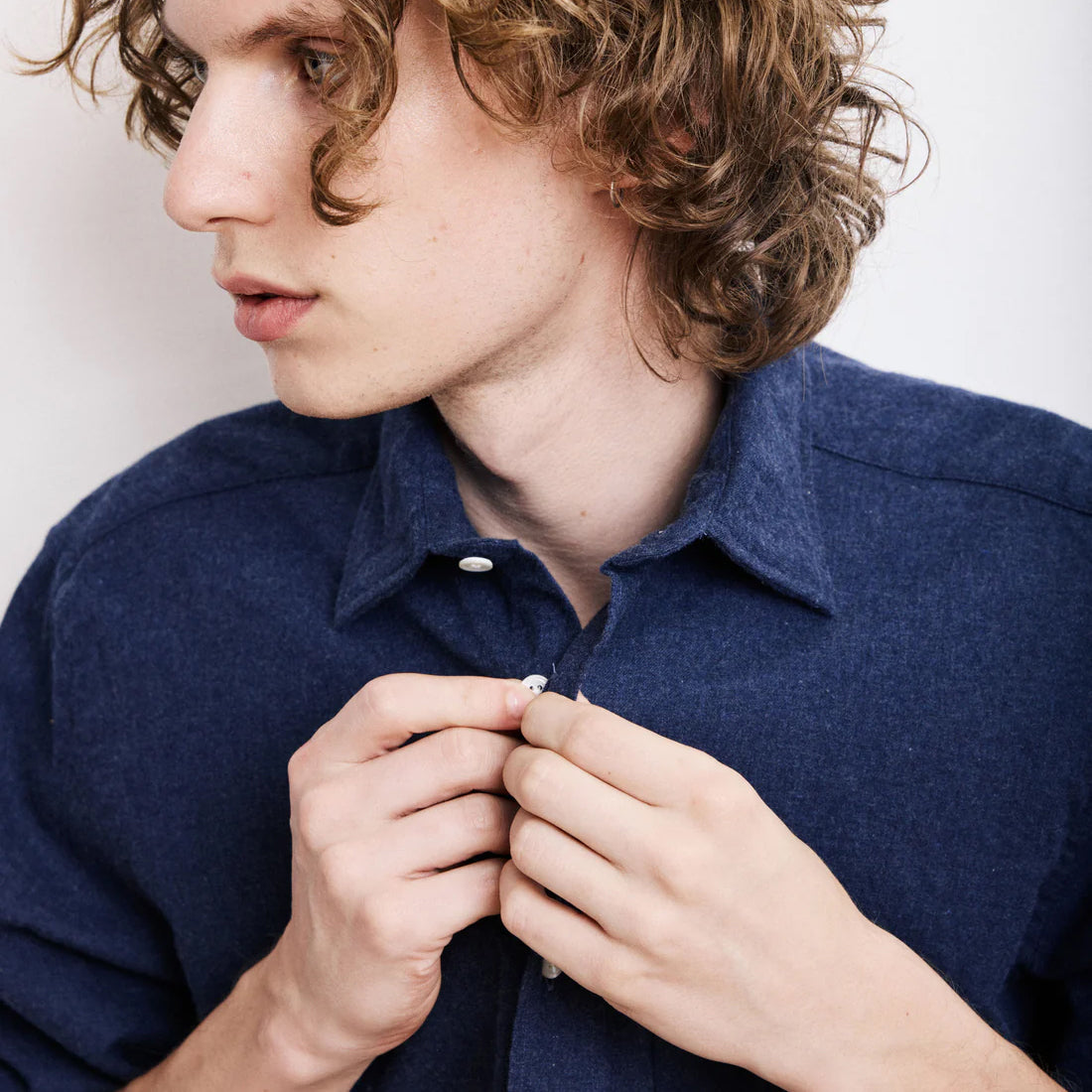 Paul Brushed Cotton Shirt - Navy