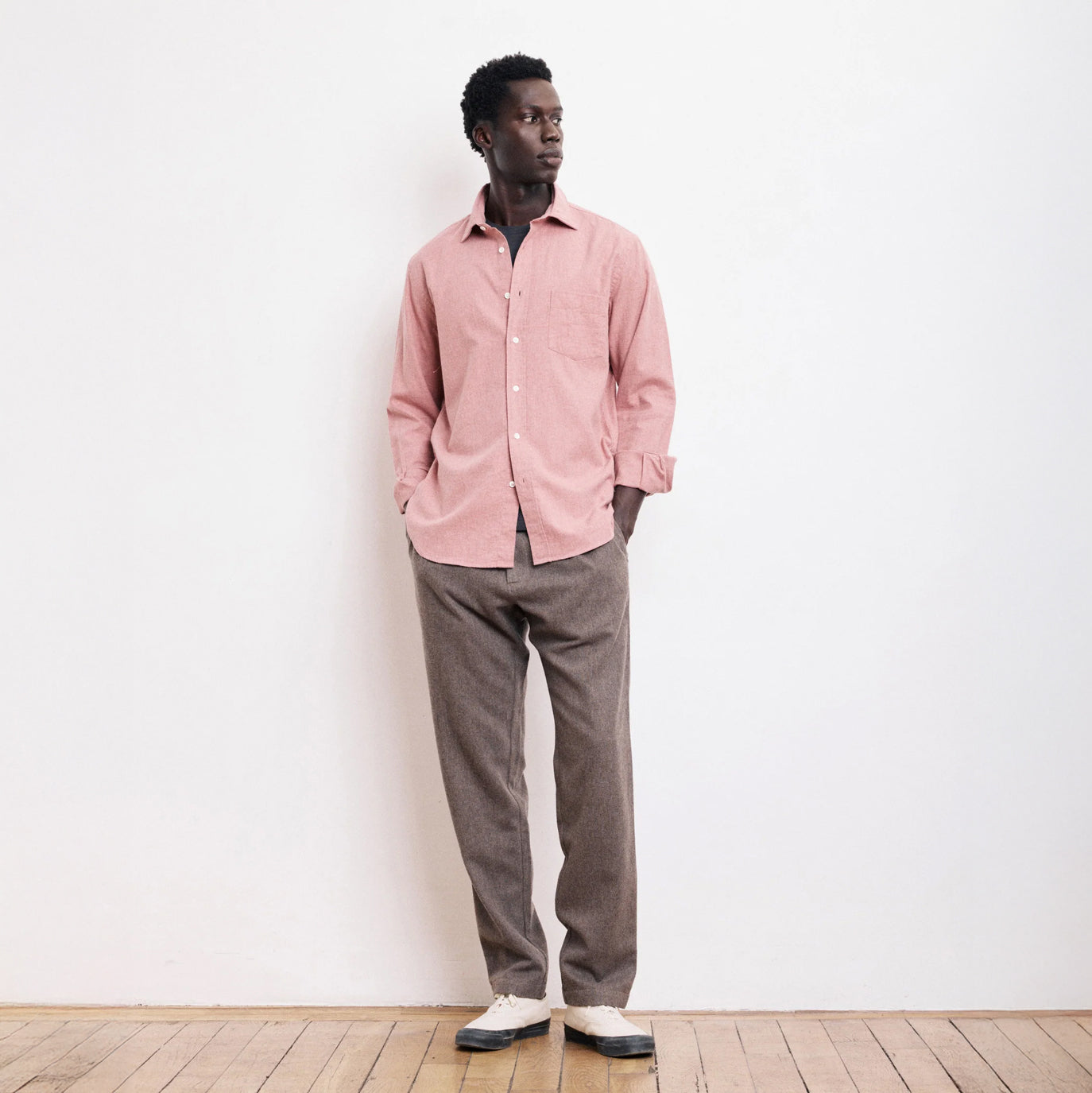 Paul Brushed Cotton Shirt - Red