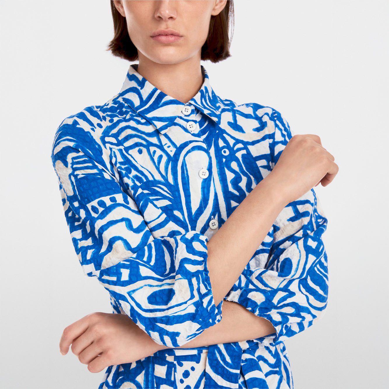 Print Shirt Dress - Vivid Blue