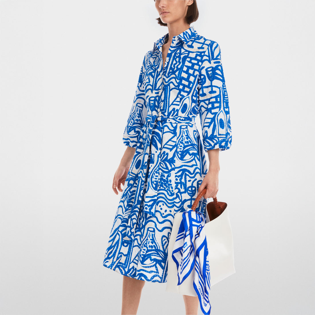 Print Shirt Dress - Vivid Blue