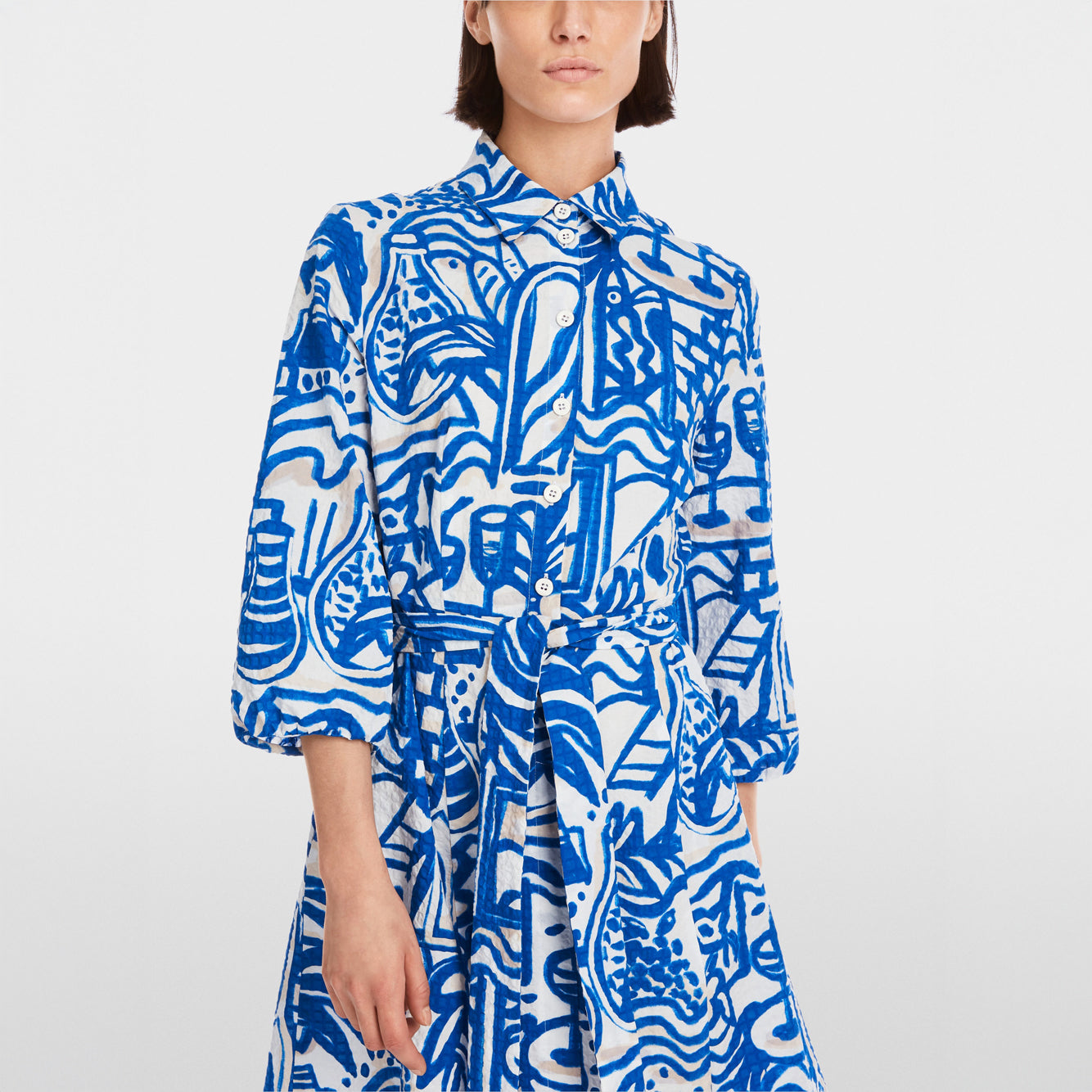 Print Shirt Dress - Vivid Blue