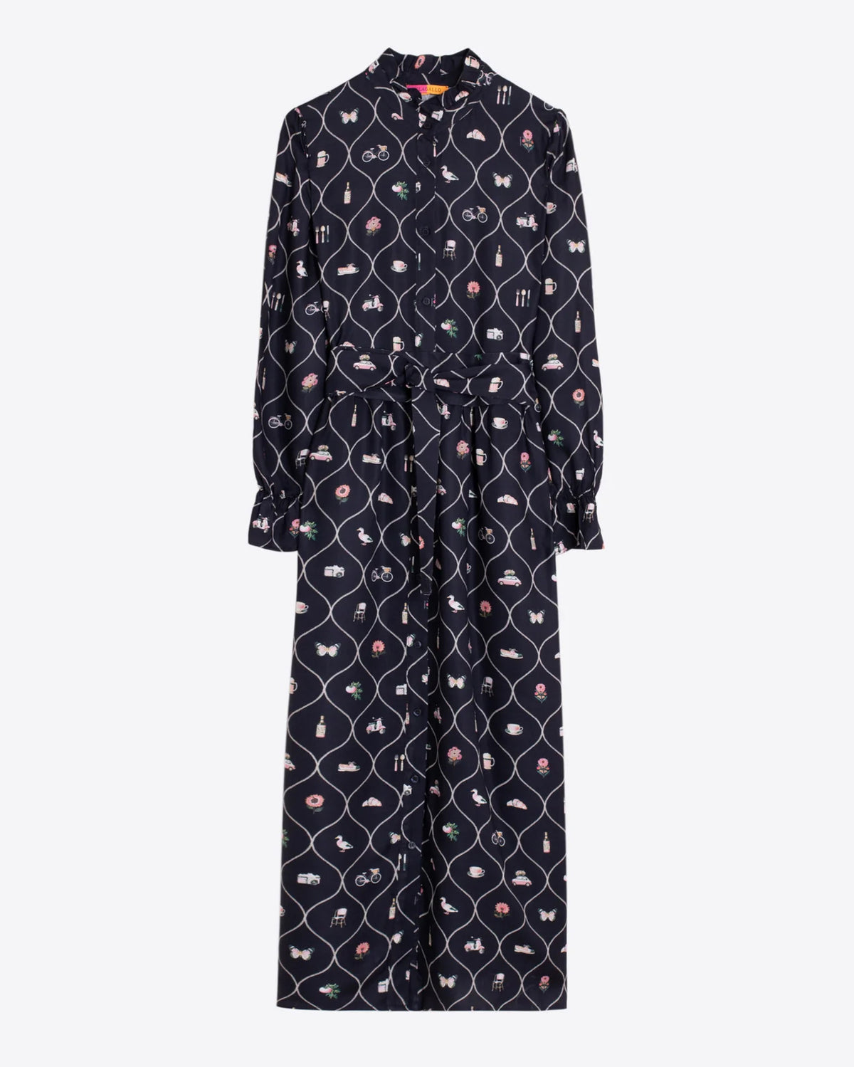 Printed Shirt Dress - Black